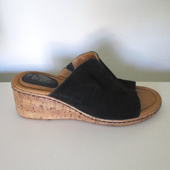 Born b.o.c Womens Black Leather Slide w/2" Wedge Heel - Size 7M - Picture 2 of 8